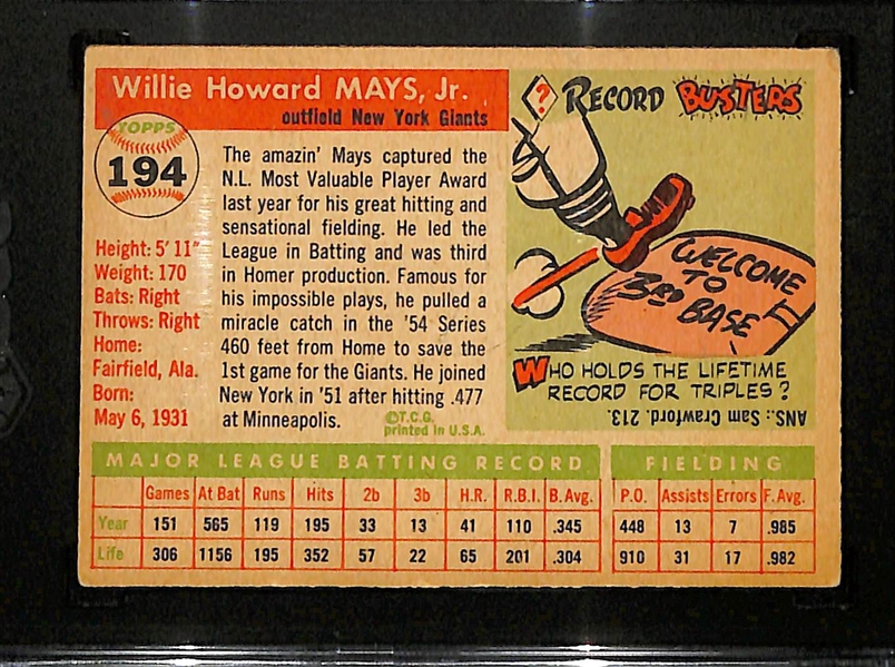 1955 Topps Willie Mays #194 Graded SGC 3