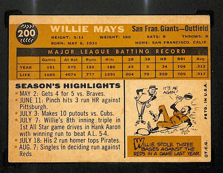 1960 Topps Willie Mays #200 Graded SGC 4