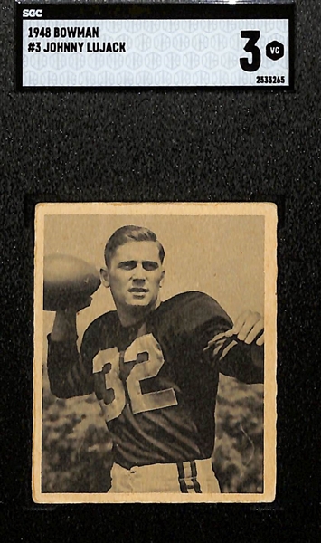 1948 Bowman Football Johnny Lujack Rookie Short-Print Card #3 Graded SGC 3 (1947 Heisman Winner From Notre Dame)