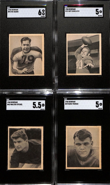 1948 Bowman Lot - Vic Sears Rookie (SGC 6), Art Faircloth (SGC 5), Walter Stickel (SGC 5.5), Russ Thomas (SGC 5)