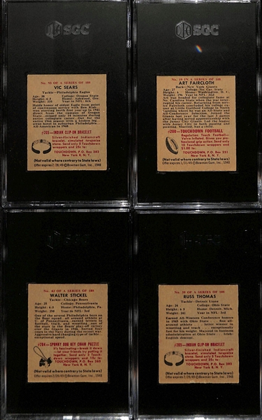 1948 Bowman Lot - Vic Sears Rookie (SGC 6), Art Faircloth (SGC 5), Walter Stickel (SGC 5.5), Russ Thomas (SGC 5)