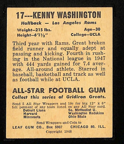 1948 Leaf Kenny Washington Rookie Card #17 Graded SGC 5