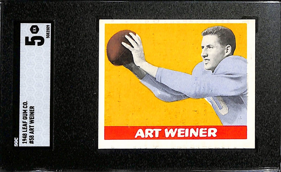 1948 Leaf Football Lot - Art Weiner #58 (SGC 5), Boley Dancewicz (SGC 5), Tommy Thompson (SGC 5), Perry Moss (SGC 5.5)