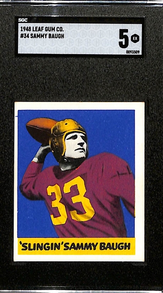 1948 Leaf Gum Co. 'Slingin' Sammy Baugh #34 Rookie (HOF) Graded SGC 5