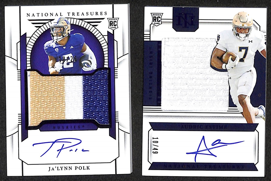 Lot of (15) Mostly 2024 National Treasures Collegiate Cards inc. Audric Estime Rookie Patch Autograph (#/49), Ja'Lynn Polk Rookie Patch Autograph (#/25), +
