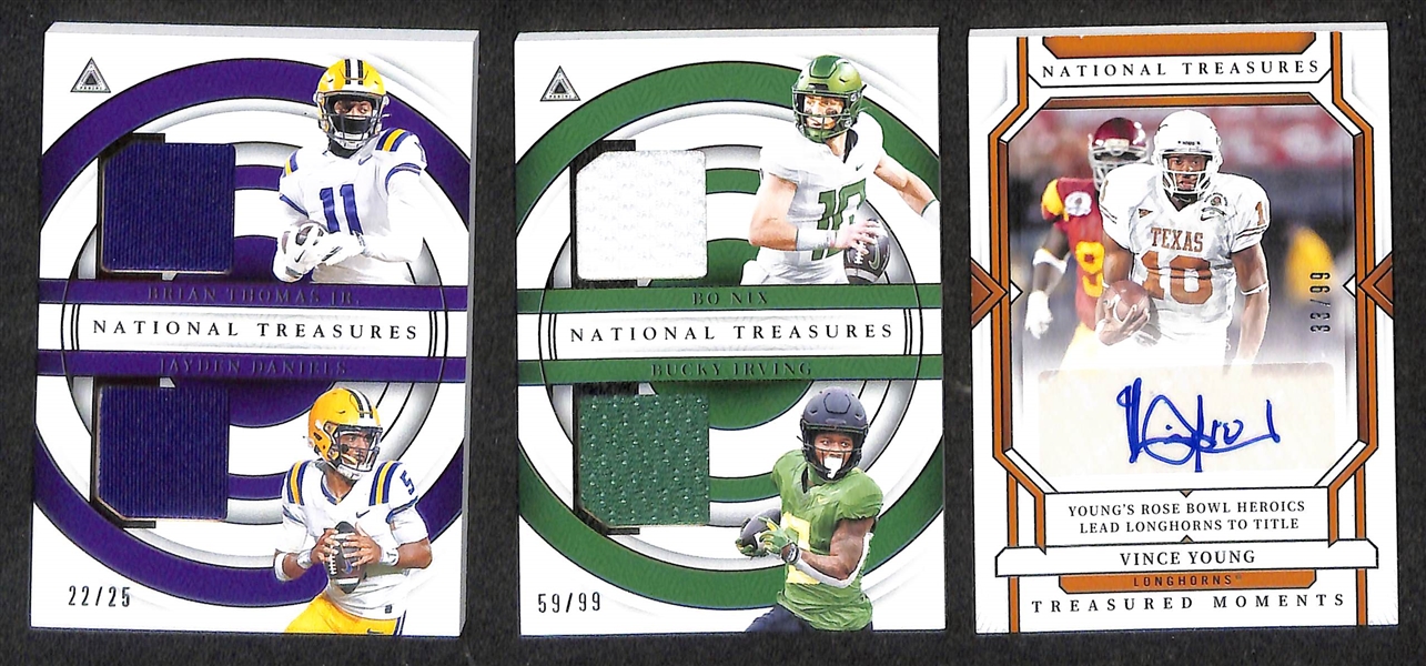 Lot of (15) Mostly 2024 National Treasures Collegiate Cards inc. Audric Estime Rookie Patch Autograph (#/49), Ja'Lynn Polk Rookie Patch Autograph (#/25), +