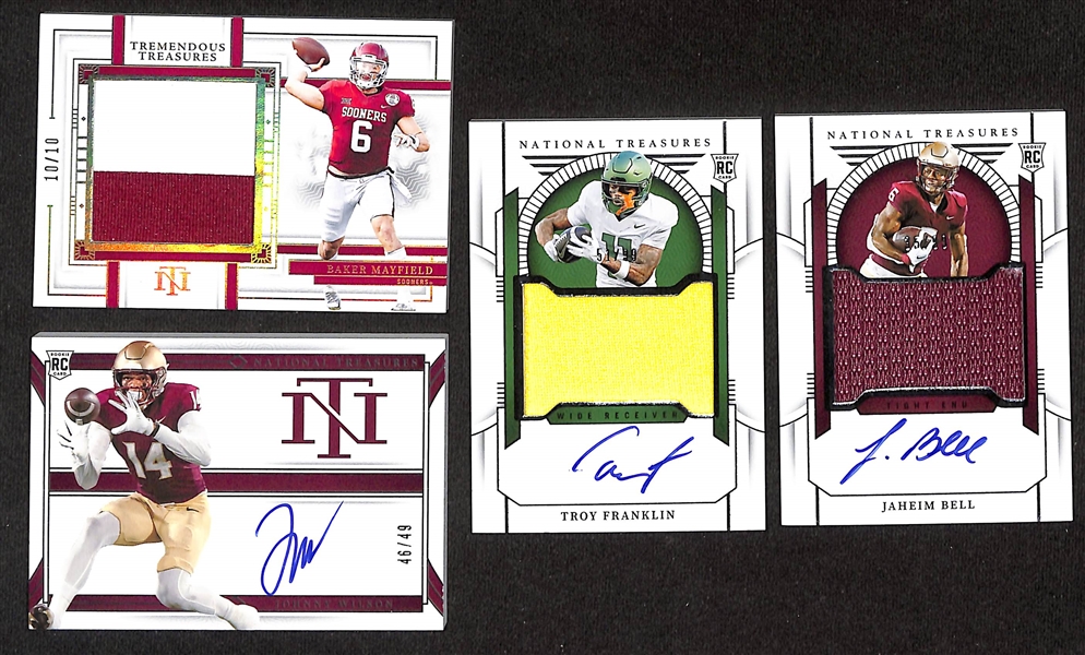 Lot of (15) Mostly 2024 National Treasures Collegiate Cards inc. Audric Estime Rookie Patch Autograph (#/49), Ja'Lynn Polk Rookie Patch Autograph (#/25), +