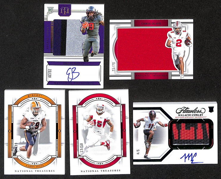 Lot of (15) Mostly 2024 National Treasures Collegiate Cards inc. Audric Estime Rookie Patch Autograph (#/49), Ja'Lynn Polk Rookie Patch Autograph (#/25), +
