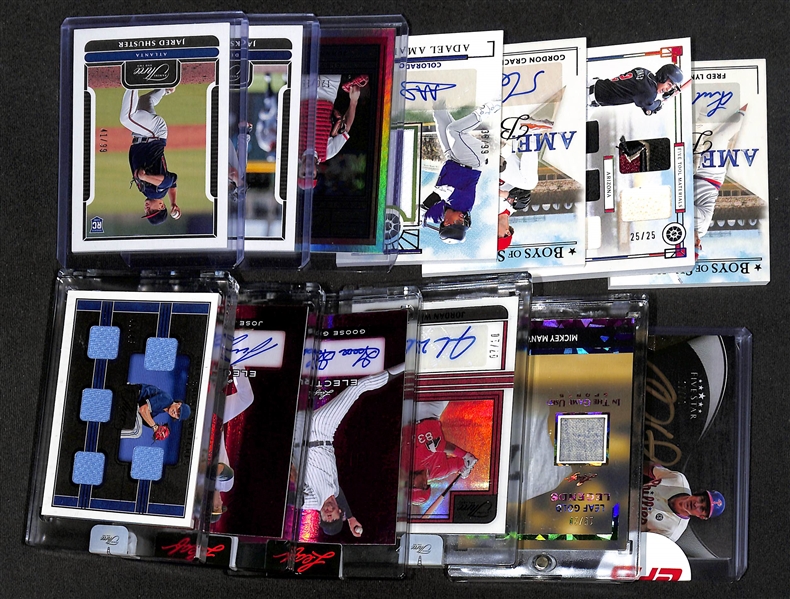 Lot of (13) Baseball Cards inc. 2024 Topps Five Star Chase Utley Autograph (#/40), 2024 Leaf In The Game Used Mickey Mantle Jersey (#/20), 2023 Three and Two Jordan Walker Rookie Autograph (#/10), +
