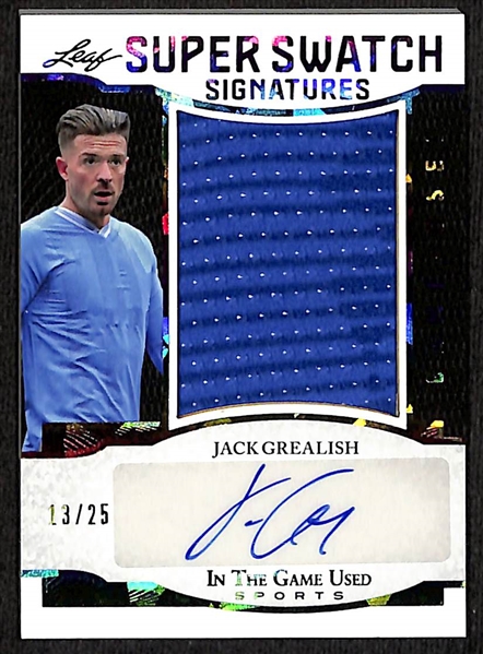 Lot of (3) 2024 Leaf In The Game Used Cards- Mike Tyson Autograph (#/12), Jack Grealish Patch Autograph (#/25), Karim Benzema Patch (#/35)