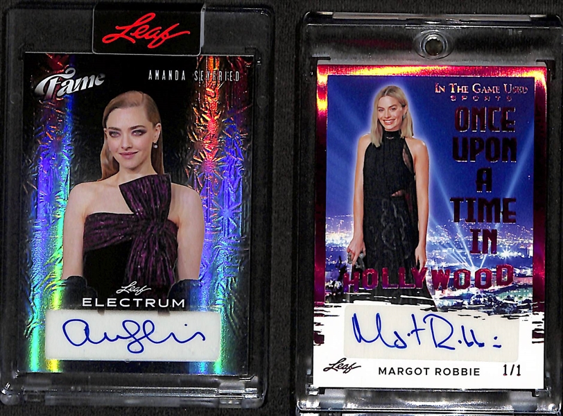 Lot of (2) Leaf Actress Autographs - Electrum Amanda Seyfried (#/1), In The Game Used Margot Robbie (#/1)