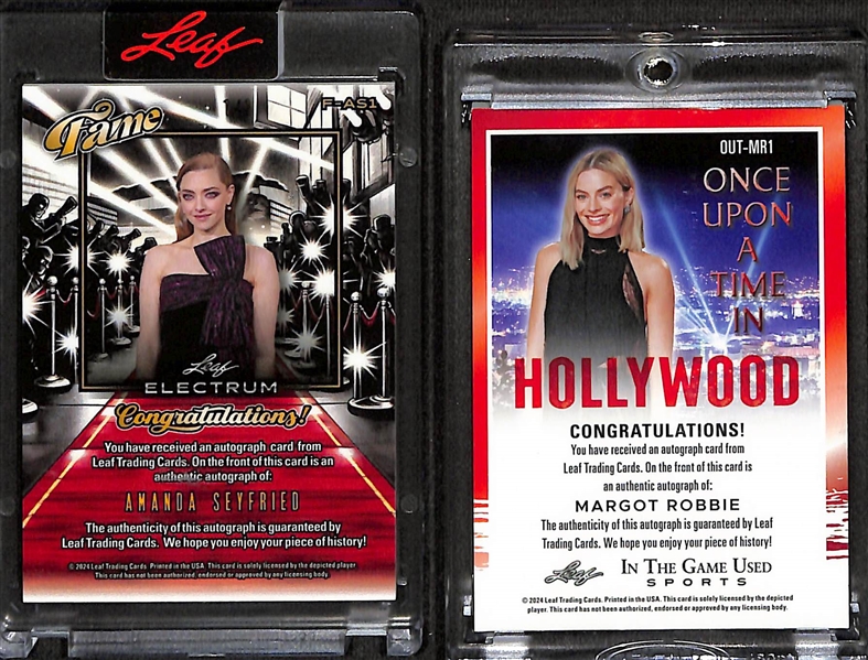 Lot of (2) Leaf Actress Autographs - Electrum Amanda Seyfried (#/1), In The Game Used Margot Robbie (#/1)