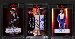 Lot of (3) Leaf Electrum Autographs- Jaromir Jagr (#/20), Lou Ferrigno/Ronnie Coleman (#/4), Travis Pastrana (#/20)