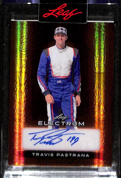 Lot of (3) Leaf Electrum Autographs- Jaromir Jagr (#/20), Lou Ferrigno/Ronnie Coleman (#/4), Travis Pastrana (#/20)