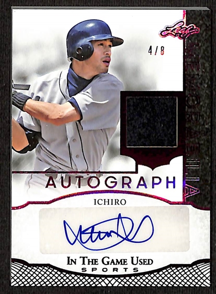 Lot of (3) 2024 Leaf In The Game Used Cards - Craig Biggio/Jeff Bagwell Autograph Patch (#/25), Ichiro Patch Autograph (#/8), Rose/Morgan/Schmidt/Stargell/Munson/Murray/Parker/Brett Relic (#/15)