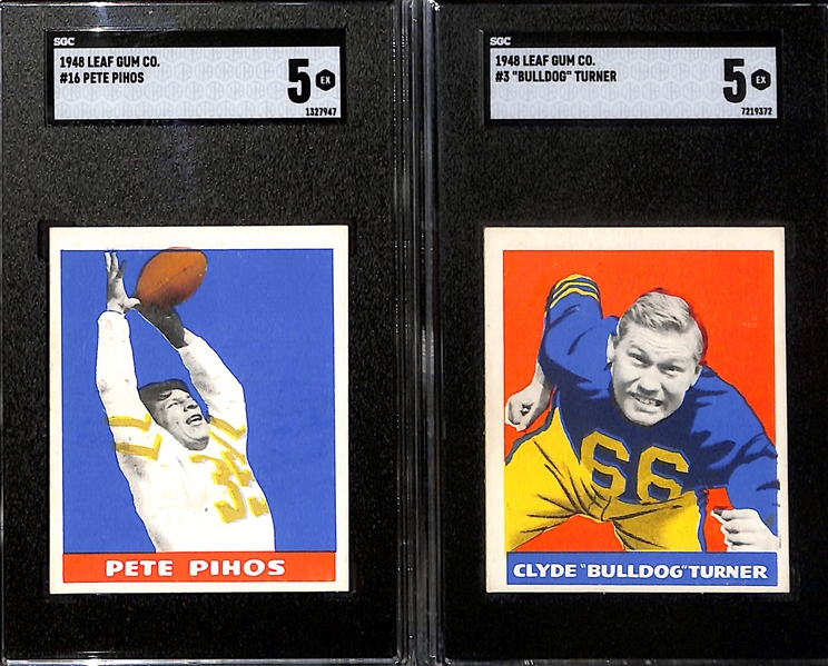 (7) High-Quality 1948 Leaf Football Cards - Charley Trippi (SGC 6), Pete Pihos (SGC 5), Bulldog Turner (SGC 5), DeWitt Coulter (SGC 7), George Connor (SGC 5), Tommy Thompson (SGC 6), Choo Choo...