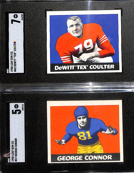 (7) High-Quality 1948 Leaf Football Cards - Charley Trippi (SGC 6), Pete Pihos (SGC 5), Bulldog Turner (SGC 5), DeWitt Coulter (SGC 7), George Connor (SGC 5), Tommy Thompson (SGC 6), Choo Choo...