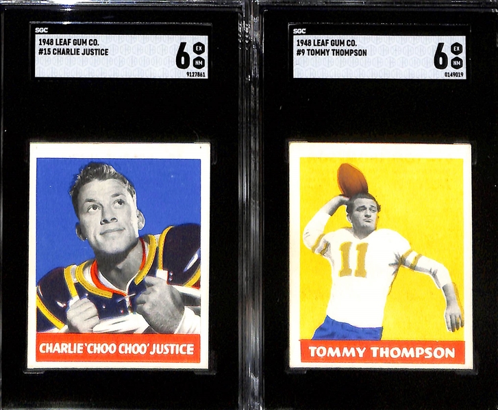 (7) High-Quality 1948 Leaf Football Cards - Charley Trippi (SGC 6), Pete Pihos (SGC 5), Bulldog Turner (SGC 5), DeWitt Coulter (SGC 7), George Connor (SGC 5), Tommy Thompson (SGC 6), Choo Choo...