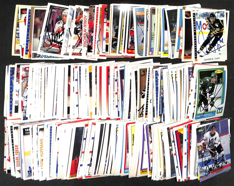300+ Signed Hockey Cards w. (2) Jaromir Jagr, (2) Paul Coffey, (2) Phil Bourque, (3) Clarke, (5) Mike Ramsey, (4) Billy Smith, + (JSA Auction Letter)