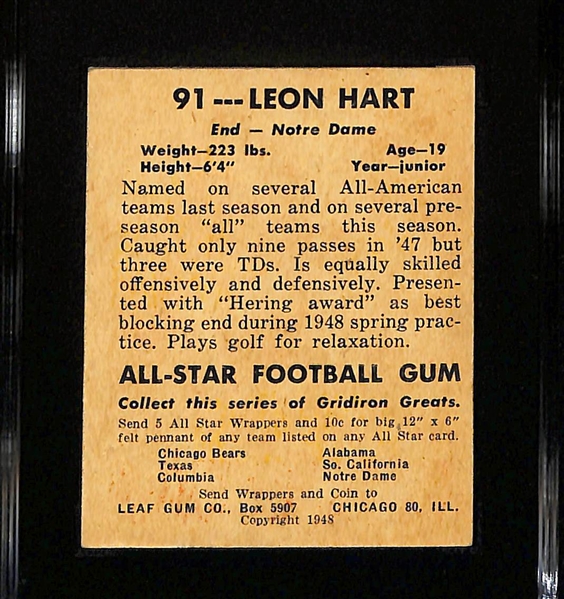 1948 Leaf Gum Co. Leon Hart High # Rookie Card #91 Graded SGC 5