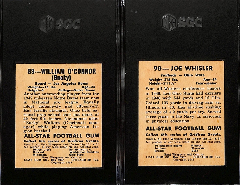 1948 Leaf Football High # SP Lot - Bucky O'Connor #89 (SGC 5) and Joe Whisler #90 (SGC 5)