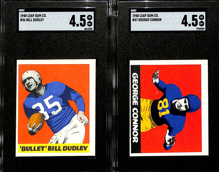 1948 Leaf Football HOF Rookie Lot - George Connor #37 (SGC 4.5) and Bullet Bill Dudley #36 (SGC 4.5)