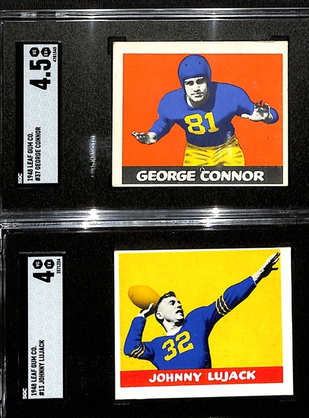 1948 Leaf Football HOF Rookie Lot - George Connor #37 (SGC 4.5) and Johnny Lujack #13 (SGC 4)