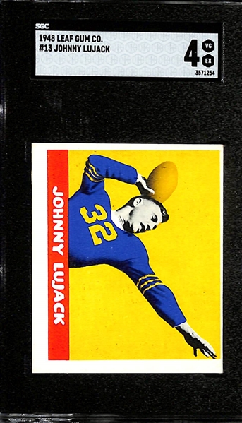 1948 Leaf Football HOF Rookie Lot - George Connor #37 (SGC 4.5) and Johnny Lujack #13 (SGC 4)