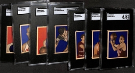 (7) High-Quality 1948 Bowman Basketball Cards - Andy Philip HOF Rookie #9 (SGC 6.5), Ernie Calverley Rookie #1 (SGC 6), Don Putman #28 (SGC 7), Ephraim Rocha #18 (SGC 6), Gale Bishop #3 (SGC 6.5),...