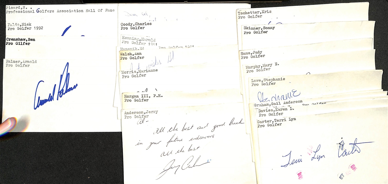 Lot of (28+) Mostly Signed Golf Index Cards w. Arnold Palmer (JSA Auction Letter)