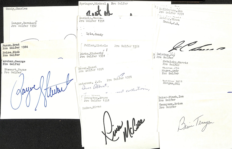 Lot of (35+) Mostly Signed Golf Index Cards w. Payne Stewart (JSA Auction Letter)