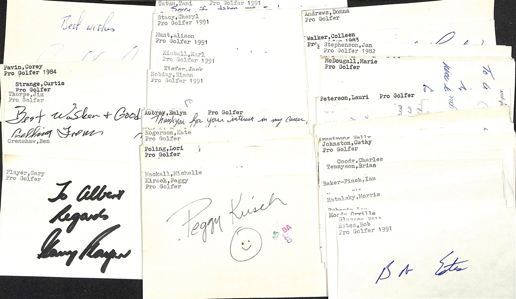 Lot of (65+) Mostly Signed Golf Index Cards w. Gary Player (JSA Auction Letter)