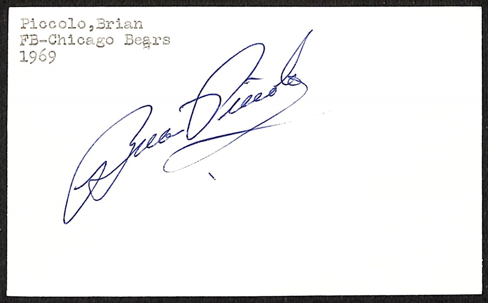 Very Rare Brian Piccolo (d. 1970) Signed Index Card From 1969 (JSA Auction Letter) - Portrayed in Film Classic Brian's Song