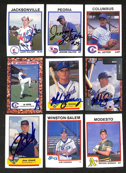 430+ Signed Minor League Baseball Cards Inc. Larry Walker, Jerome Walton, (2) Al Leiter, (2) Mike Sweeney, Jason Schmidt, Joe Girardi, Mike Bordick, + (JSA Auction Letter)