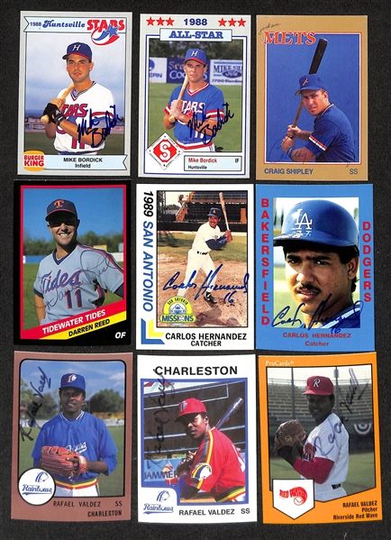 430+ Signed Minor League Baseball Cards Inc. Juan Gonzalez, (2) Brian McRae, Pat Mahomes Sr., (3) Tommy Greene, Jim Leyritz, + (JSA Auction Letter)