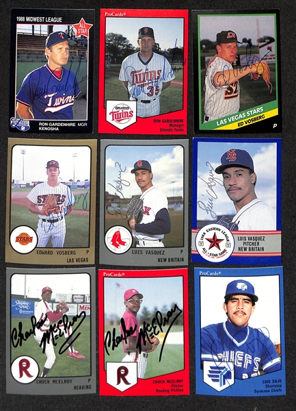 430+ Signed Minor League Baseball Cards Inc. Juan Gonzalez, (2) Brian McRae, Pat Mahomes Sr., (3) Tommy Greene, Jim Leyritz, + (JSA Auction Letter)