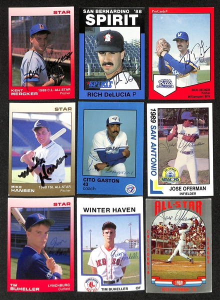 430+ Signed Minor League Baseball Cards Inc. Juan Gonzalez, (2) Brian McRae, Pat Mahomes Sr., (3) Tommy Greene, Jim Leyritz, + (JSA Auction Letter)