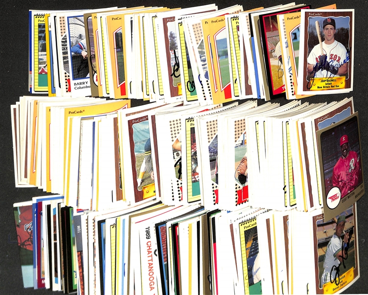 400+ Signed Minor League Baseball Cards Inc. Jeff Bagwell, Derek Lee, (3) Carlos Delgado, Kevin Brown, (2) Billy Bean, Chuck Knoblauch, Pat Mahomes, (2) John Wetteland, + (JSA Auction Letter)