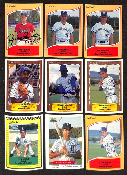 400+ Signed Minor League Baseball Cards Inc. Jeff Bagwell, Derek Lee, (3) Carlos Delgado, Kevin Brown, (2) Billy Bean, Chuck Knoblauch, Pat Mahomes, (2) John Wetteland, + (JSA Auction Letter)