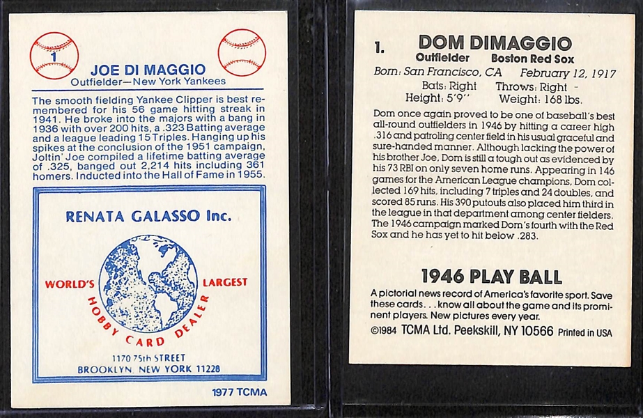 Joe DiMaggio & Dom DiMaggio Signed TCMA Cards (JSA Auction Letter)