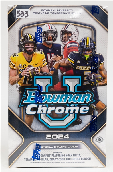 2024 Bowman University Chrome Football Factory Sealed Hobby Box (2 autos) w. Cam Ward, Ashton Jeanty
