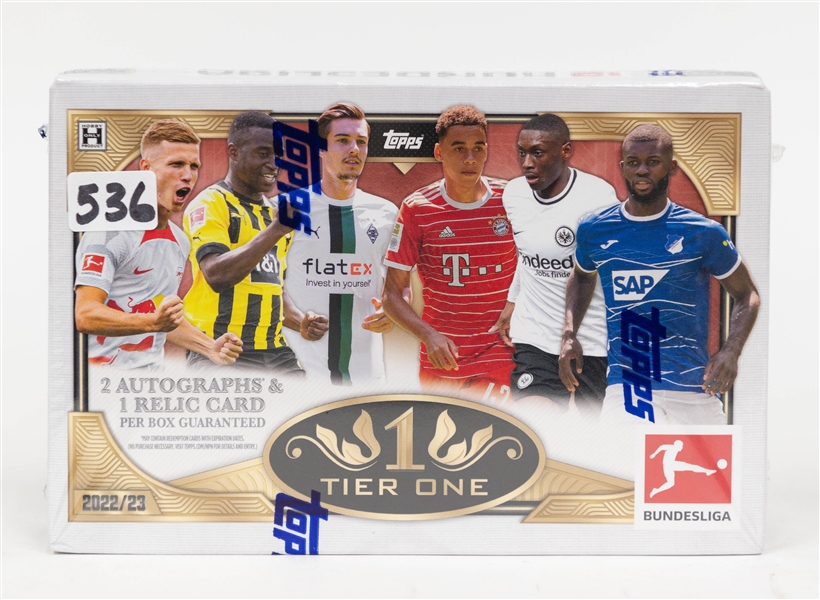 Factory Sealed 2022/23 Topps Tier One Bundesliga Soccer Hobby Box (2 autos & 1 relic)