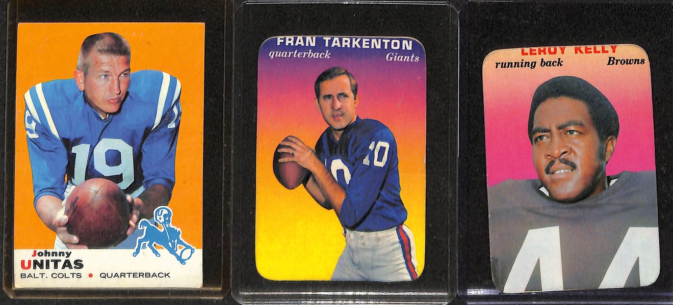 Lot of (75) 1969 Topps Football Cards w. Bryon Piccolo RC, Joe Namath & 1972 Roger Staubach SGC AUTH.  