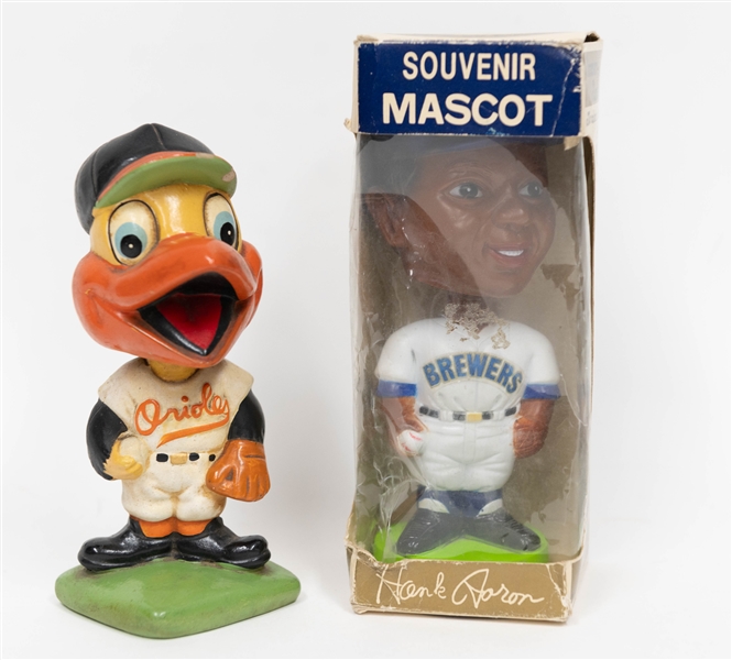 1960s Baltimore Orioles Bobblehead & 1975 Hank Aaron Souvenir Mascot Bobblehead