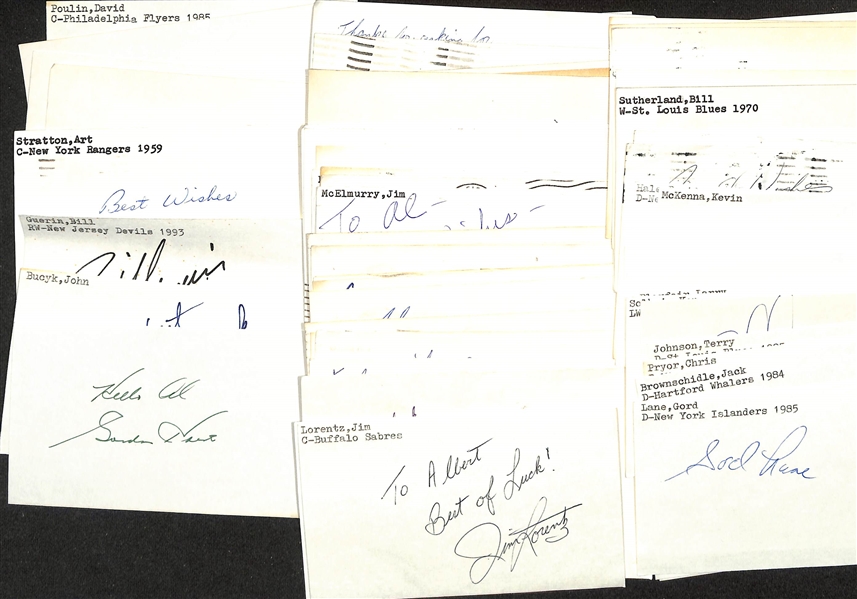 Lot of (80+) Mostly Hockey Signed Index Cards w. Gordie Howe (JSA Auction Letter)