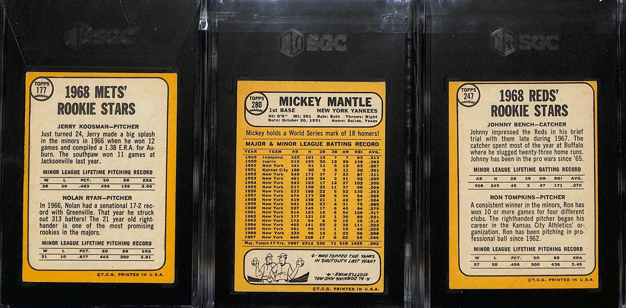 1968 Topps Baseball Complete Set (All 598 Cards!) in Mostly VG-EX Condition w. Nolan Ryan Rookie #177 Graded SGC 4, Mantle #280 Graded SGC 4.5, Johnny Bench Rookie #247 Graded SGC Authentic