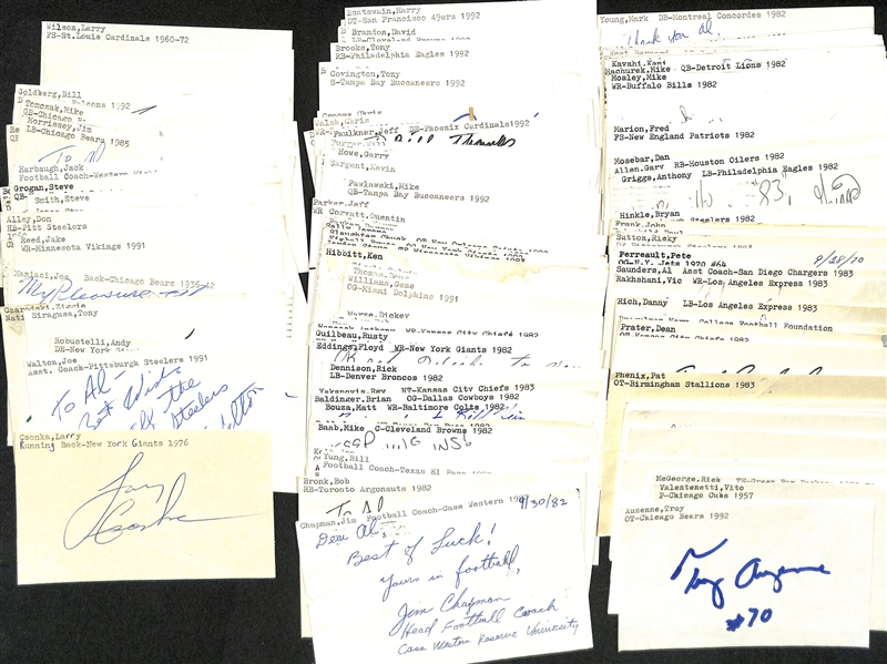 Lot of (100+) Signed Mostly Football Index Cards inc. Larry Csonka, Joe Walton, Andy Robustelli, Tony Siragusa, + (JSA Auction Letter)