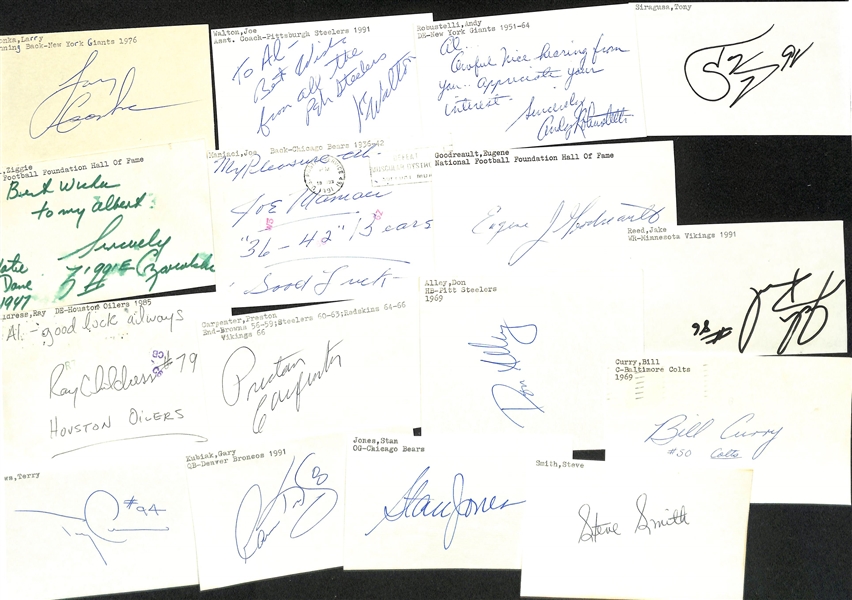 Lot of (100+) Signed Mostly Football Index Cards inc. Larry Csonka, Joe Walton, Andy Robustelli, Tony Siragusa, + (JSA Auction Letter)
