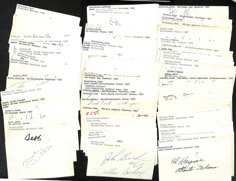 Lot of (100+) Signed Mostly Football Index Cards inc. Mike Ditka, Jeff Bostic, Leon Hart, Jimbo Covert, + (JSA Auction Letter)
