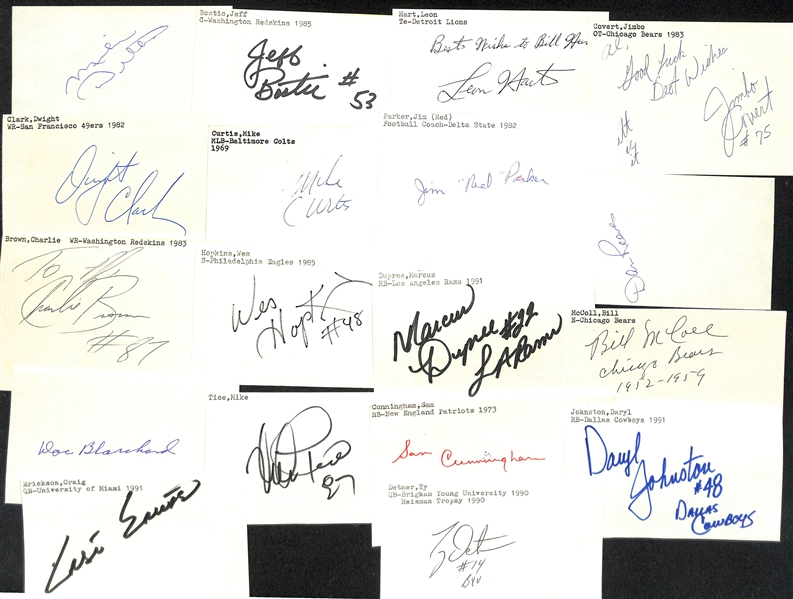 Lot of (100+) Signed Mostly Football Index Cards inc. Mike Ditka, Jeff Bostic, Leon Hart, Jimbo Covert, + (JSA Auction Letter)